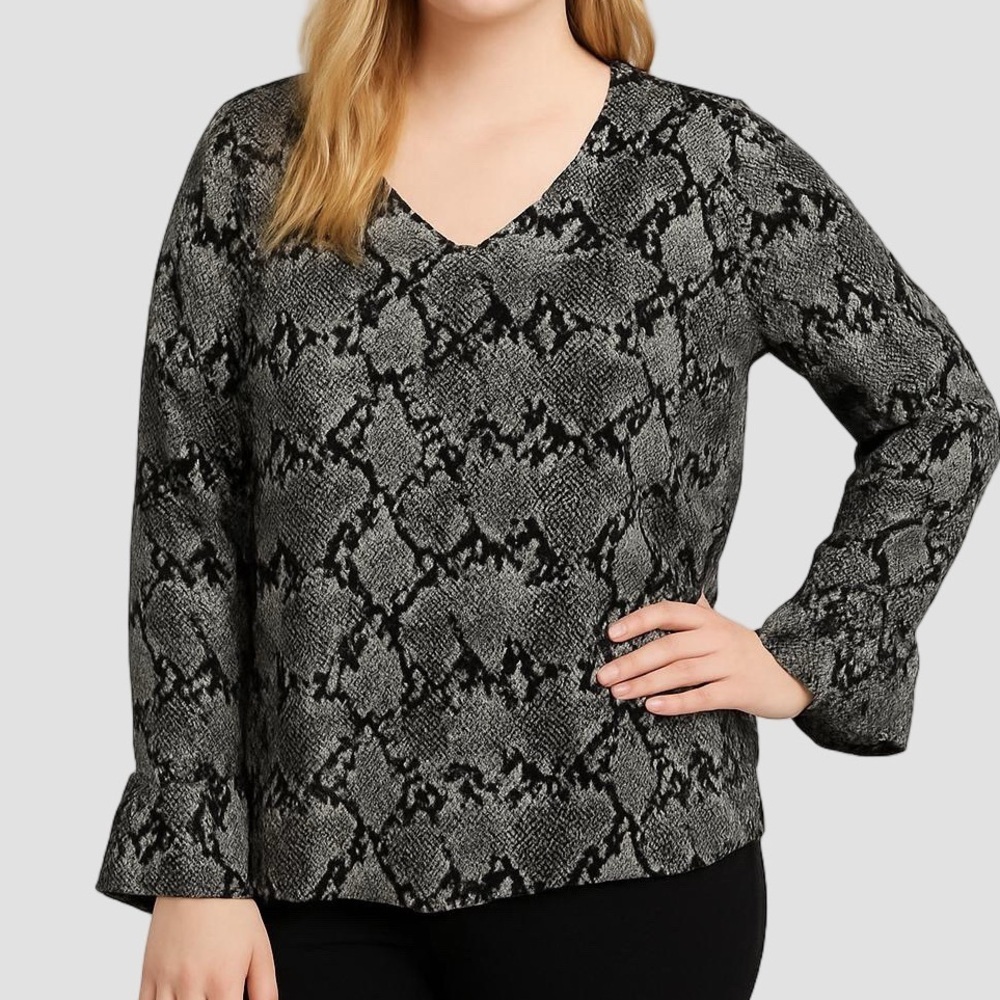 JOE FRESH Snakeprint Long Sleeve Fitted Blouse Plus Size XL